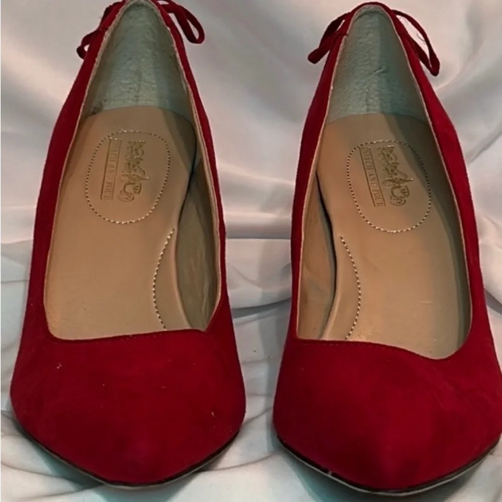COACH Red Suede 3” Pumps Size 7
Tie-Up Lace Back Side of Heel Silver Finishings - Picture 9 of 14